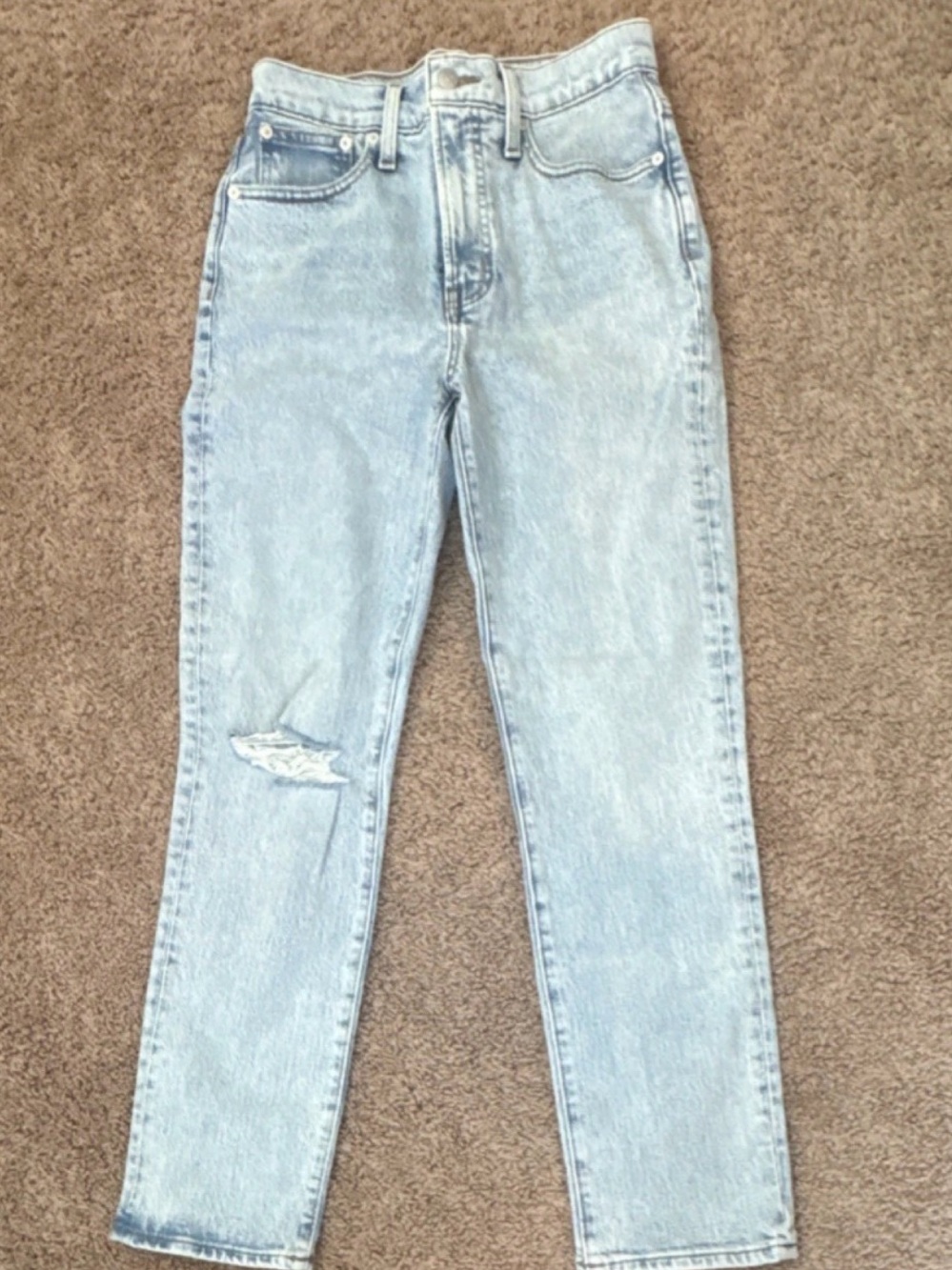 Madewell Light acid blue  High-Rise Straight Ankle Jeans magic pockets 25